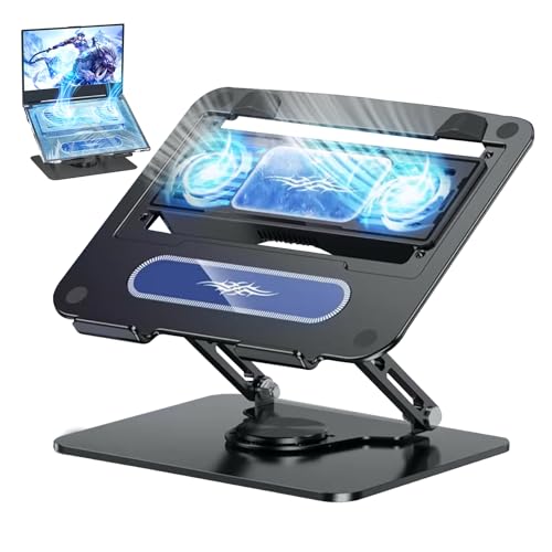 ノートパソコン冷却台 【2025新登場・強力 冷却ファン】 取り外し可能な熱電冷却器 ノートパソコン冷却パッド 冷却台 ノートPCクーラー ファン冷却 調整可能&360度回転スタンド 頑丈なカーボンスチール 16～24インチゲームPCとMacBookにも対応 オフィス/在宅勤務/出張などにも適用