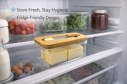 Image of Premium Butter Dish with Lid for Countertop - Covered Holder with Knife for Refrigerator, Airtight Keeper Container Storage with Silicone Sealing for East West Coast Butter, White