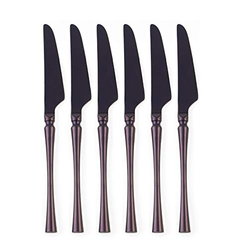 BRIIEC 8.86 Inches Colorful Dinner Knives Set, 18/10 Stainless Steel Purple Flatware Set, Pack of 6