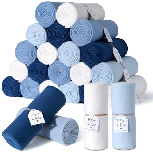 24 Pack Wedding Fleece Blankets Bulk 50 x 60 Inch Soft Lightweight Throw with to Have to Hold Card for Guests Lap Sleepover Spa Slumber Favors Gifts for Seasons (Gradient Blue)