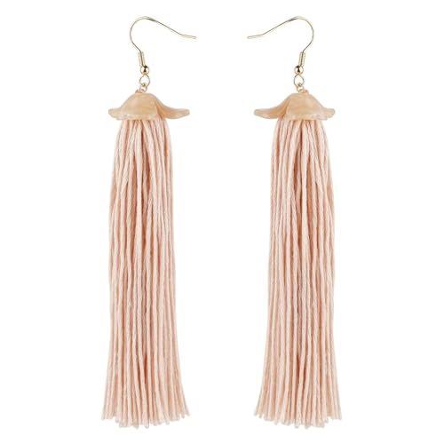 Boucles d'oreilles longues femme pendantes bohème fleur pompon fil