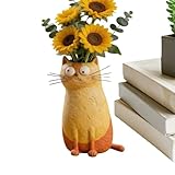 Jarrón de flores para gatos, adorno inspirado en gatos, jarrón de resina, para estantería, entrada, sala de estar, mesa de comedor, dormitorio, oficina, balcón, alféizar de la ventana, cumpleaños