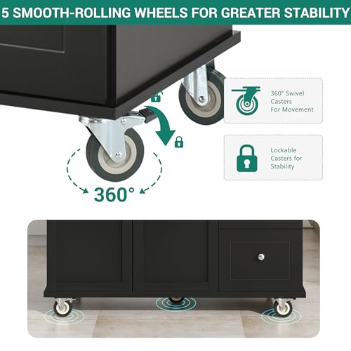 Kitchen-Island-with-Drop-Leaf-Large-Kitchen-Island-Cart-on-Wheels-with-Storage-527-Inch-Rolling-Kitchen-Cart-Black Kitchen Island with Drop Leaf Large Kitchen Island Cart on Wheels with Storage 527 Inch Rolling Kitchen Cart Black