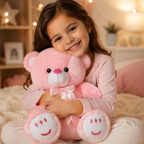 Image of Pink Teddy 30cm | Ultra Soft Plush Stuffed Toy | Cute Hugging Pillow | Gift for Kids Boys Girls