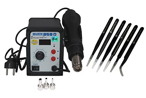 Blazon Tools Original Quick Hot Air Gun 858D BGA Rework Solder Station Blower Hair Dryer Hairdryer Soldering Heat Gun 220V 110V For SMD SMT Welding Repair 6PC ESD TWEEZER SET FREE