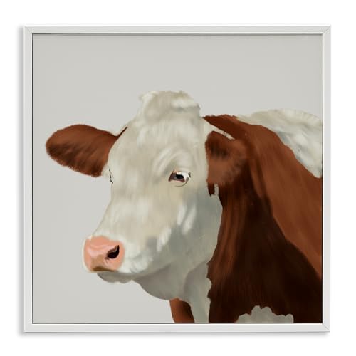 Portrait de vache ferme tableau carré blanc giclée 30 cm