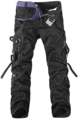 Keybur Men's Cotton Casual Military Army Cargo Camo Combat Work Pants (38, Black)
