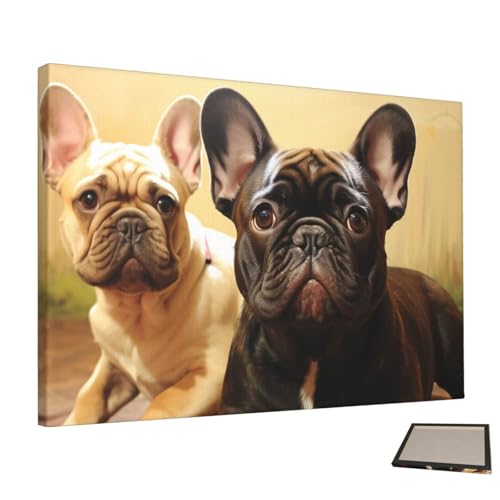 Peinture murale bouledogue français pour décoration salon moderne et esthétique