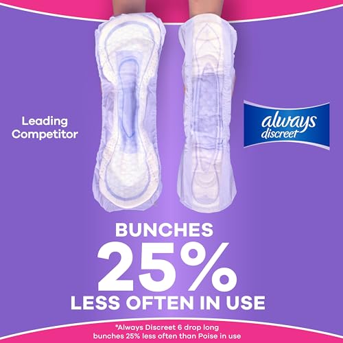 Image of Always Discreet Adult Incontinence Pads for Women, Drier, 5 Drop Long Length, Heavy Absorbency, Pads for Bladder Control Management, Bladder Leaks, & Postpartum Pads, 64ct