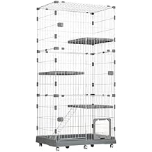 BTM Cat Cage, 3 Tiers, Stylish, Cat House, with Casters, Freely Combined, Cat House, with Ladder, Protection, Escape Prevention, Easy Assembly, Multiple Breeds, Pet Cage, Gray