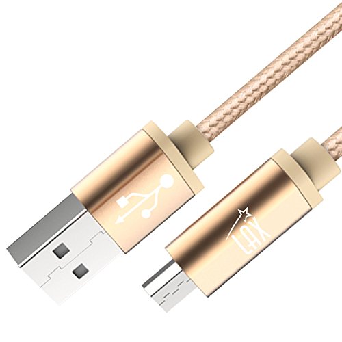 Lax Gadgets Durable Nylon Braided Tangle Free 2.0 Micro Usb Android Charging And Data Sync Cable For Samsung, Htc, Motorola, Nokia, Kindle, Mp3, Tablet And More[10 Feet-Gold] #TOP5