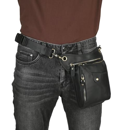 Le'aokuu Mens Genuine Leather Messenger Shoulder Bag Waist Bag Pack Drop Leg Bag Motorcycle 833