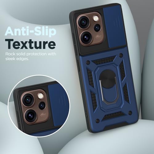 Image of Outlouders Back Cover for Oppo Reno 15C 5G | D10 Tough Armor 360 Protection Case with Sliding Camera Shield & Ring Holder Stand Bumper Case (Blue)