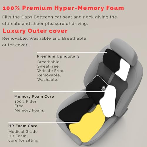 Image of MRRON Memory Foam Posture Corrector Car Seat Cushions Combo | Orthopedic Backrest, Coccyx Cushion & Neckrest | Ergonomic Lumbar Comfort Seat Cushion | Reduces Sciatica, (Black, Slim backrest)