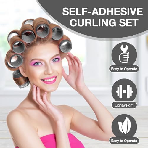 50 Stücke Lockenwickler, 24 Stück 4 Größen (60/48/36/25mm) mit 24 Edelstahl-Clips, Groß, Selbsthaftend für Lange, Mittlere & Kurze Haare