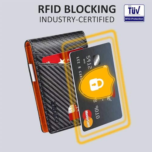 Image of Mens Slim Wallet Money Clip: Bifold Vegan Leather Wallets RFID Blocking Front Pocket Wallets Credit Card Holder with ID Windown Gifts for Men