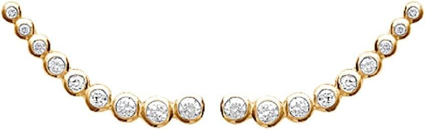 Elizabeth Long Curved Climber Earrings for women trendy with Cubic Zirconia In .925 Sterling Silver Plated Rhodium, 18K Rose Gold Plated or 18K Gold Plated I Hypoallergenic Earrings for Teen Girls I Bridal Earrings for Wedding I Bride Gifts