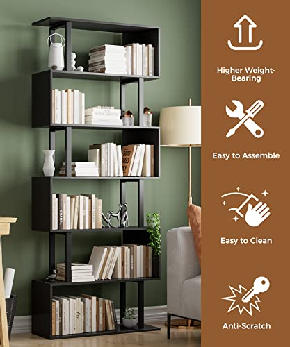 Gadroad 6 Tier Geometric Bookcase, Black Book Shelves, Modern Corner Bookcase Storage Shelf Wood For Bedroom, Living Room, Home Office (Black, 6 Tier) #TOP2