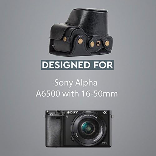 MegaGear Ever Ready Genuine Leather Camera Case compatible with Sony Alpha A6500 (16-50 mm)