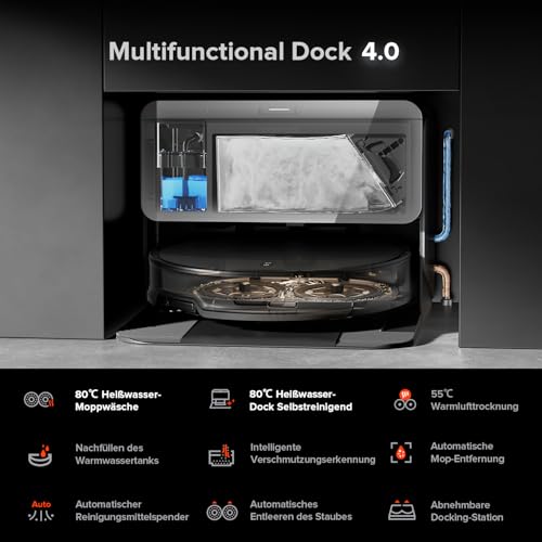 roborock Saros 10R Saugroboter mit Wasseranschluss, 7,98cm Ultra-Slim Design, StarSight System 2.0, Zero-Tangle System, AdaptiLift Chassis, FlexiArm Riser Technologie, 10-in-1 Dock