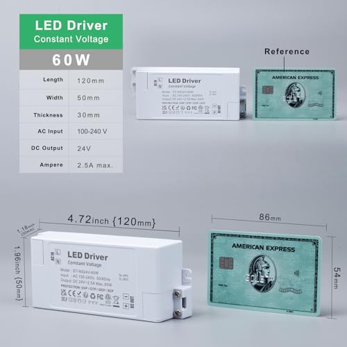 REYLAX 24V LED Driver 60W 2.5A, Power Supply, Transformer, Constant Voltage for Strip Light, Downlights, Display and Bulbs