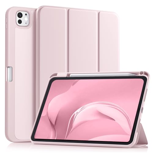 Akkerds for iPad Pro 11 Inch Case (M5/M4) 2025/2024, Pink | with Apple Pencil Holder, for iPad Pro Case 11 Inch with Trifold Folio Stand Protective Cover /Soft TPU Back, Auto Wake/Sleep