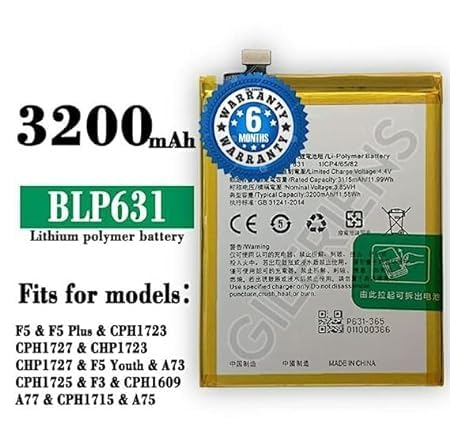 Image of Original BLP631 Battery for Oppo F3, F5, A77, F5 Youth Battery with 6 Month Warranty** (BB70)
