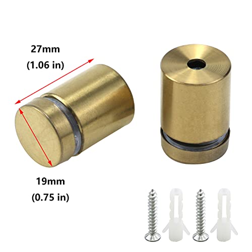 Image of Antrader 3 /4 inch x 1 inch Stainless Steel Glass Standoff,12-Pack,Polished Gold | Decorative Glass Mirror Sign Mounting Hardware with Rubber Washer