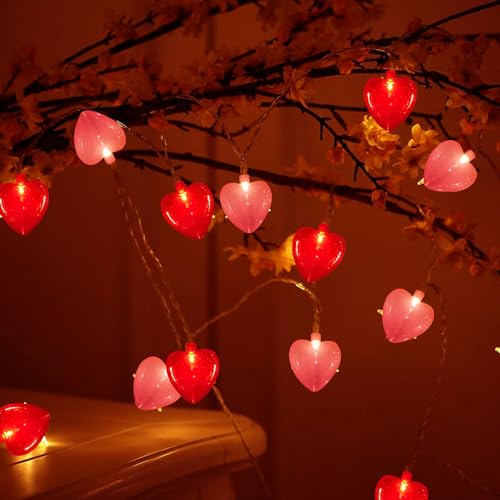 Abeja Heart String Lights, 8.5Ft Valentine's Day Heart String Lights with 10 Red/Pink Hearts, Romantic Love Heart Lights for Valentine's Day, Mother's Day, Party Decor, Wedding, Holiday Decorations
