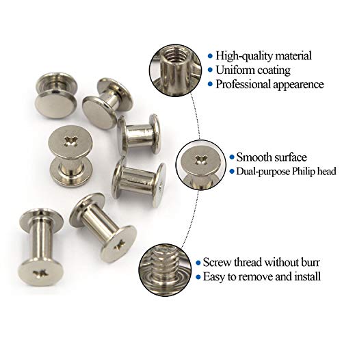 90 Sets Chicago Screws Assorted Kit 6 Sizes Silvery Leather Rivets 3/16(5Mm)Screw Rivets Phillip Head Book Binding Posts Nail Rivet Chicago Bolts For Diy Leather Craft Bookbinding (5 X 4,5,6,8,10,12) #TOP2