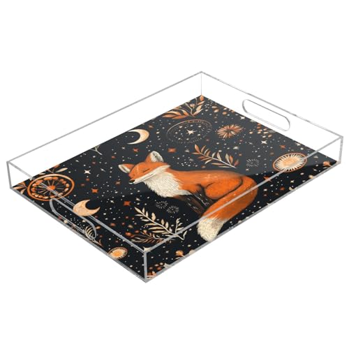 Msyxl Magical Fox Serving Tray for Coffee Table, Decorative Acrylic Tray Magical Fox Tray with with Handles for Breakfast, Ottoman, Countertop, 12x16 in