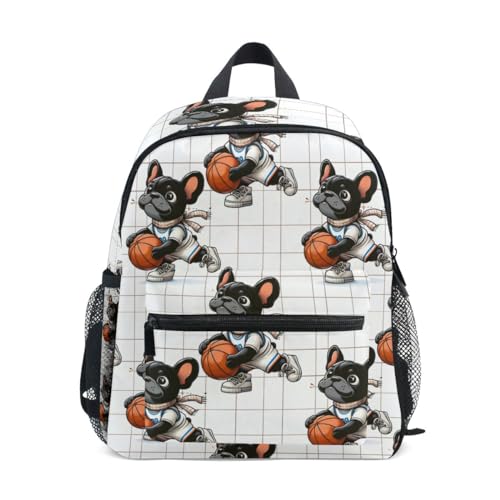 Mnsruu Zaino per la scuola elementare per bambini, piccolo, con bulldog francese e pallacanestro, per bambini e bambine, Cane Bulldog Francese Basket, S