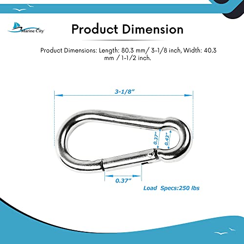 Marine City 316 Grade Stainless Steel Carabineer/Clip Snap Hook With Ring 3-1/8 Inches For Climbing – Fishing – Hiking – Boating – Sailing – Camping (Pack Of 1) #TOP4