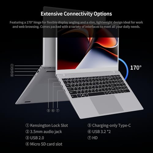 Image of UOWAMOU 15.6 FHD Laptop, Pentium Gold 6500Y 16GB RAM 256GB SSD, Office 2024 | 15.6 inch IPS 1920x1080 Display, Quiet Slim Portable Computer, USB3.2 /Type‑C /WiFi5+BT5.0, Numeric Keypad, Privacy Protect Camera