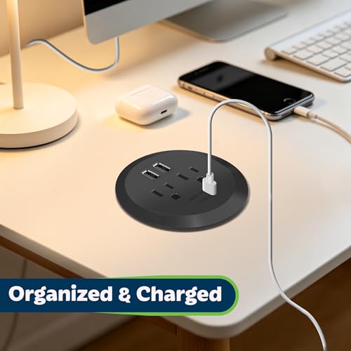 TOPGREENER TTRP48APD60-BK Desktop Power Grommet con Carga Rápida USB C 65W PD, Tecnología GaN, 2 Puertos USB-A y Tomas Dúplex, Negro miniatura 4