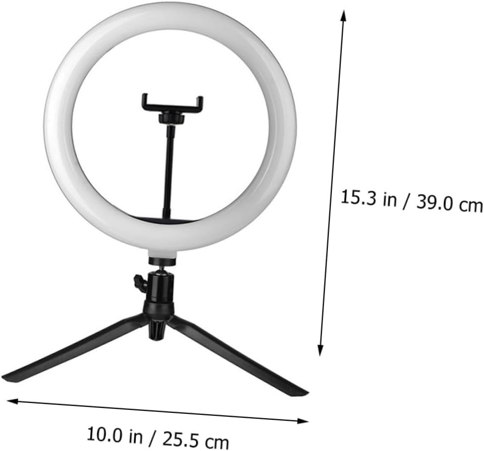 10-Inch USB Selfie Light Stand with Remote, Adjustable Three-Color Dimmable Makeup Ring Light and Phone Tripod Holder for Live Streaming and Photography, Black Metal Frame