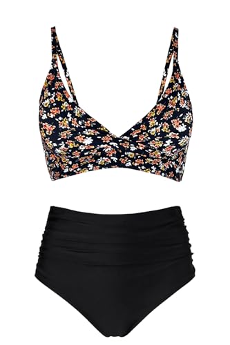 Image of Amy Babe Women's High Waisted Bikini Sets Push Up Twist Front Spaghetti Straps Ruched Two Piece Swimsuit Bathing Suit