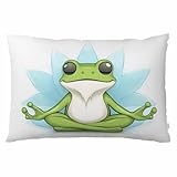 EKOBLA Throw Pillow Cover Yoga Frog Lotus Summer Flowers Blossom Petal Funny Lovely Animal Natural Print Decor Lumbar Pillow Case Cushion for Sofa Couch Bed Standard Queen Size 20x30 Inch