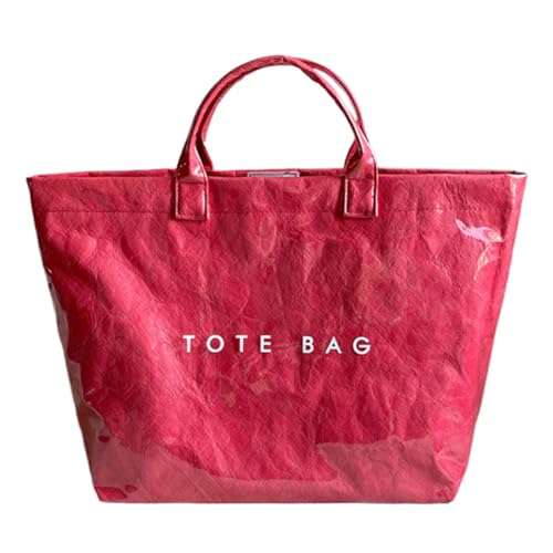 Bolso tote grande de PVC para mujer, bolso hobo transparente con estampado de letras y asas superiores miniatura 1