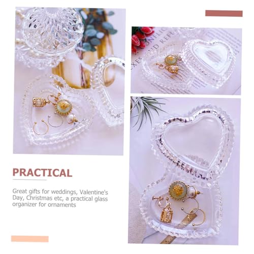 Boîte à bijoux en verre transparente cœur et rangement élégant de table