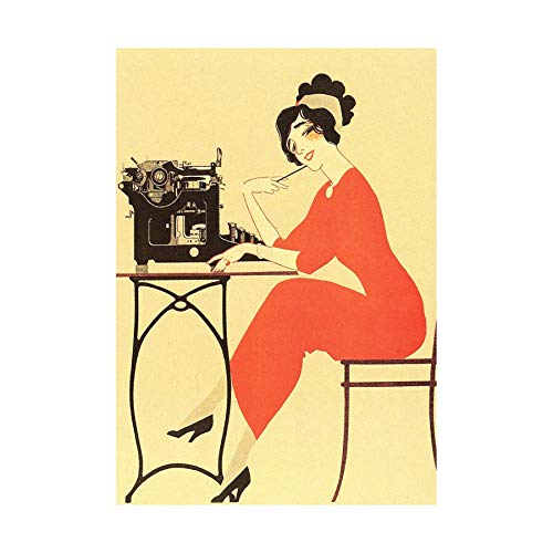 Wee Blue Coo Ad Typewriter Woman Red Dress Writing Picture Wall Art Print