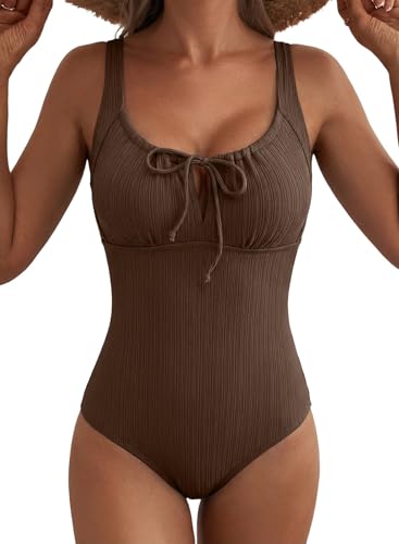 Aleumdr Women 2026 Fashion One Piece Swimsuits Drawstring Knot Tummy Control Swimwear Textured...