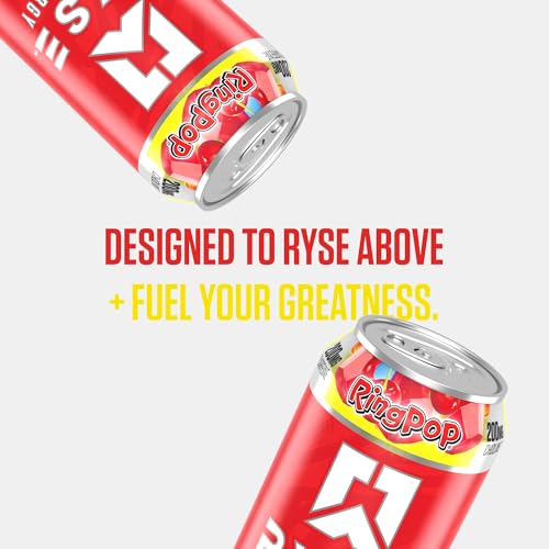 RYSE Fuel Energy Drink - Ring Pop Cherry - Sugar Free, Gluten Free & Vegan - 200mg Natural Caffeine, Taurine & Choline for Focus & Energy - No Artificial Colors - 16 fl oz Cans (12-Pack)