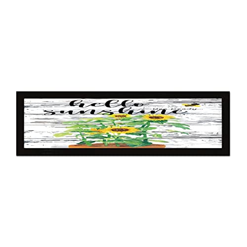 Décoration murale rétro tournesol et panneau en bois vintage Hello Sunshine 15x50cm