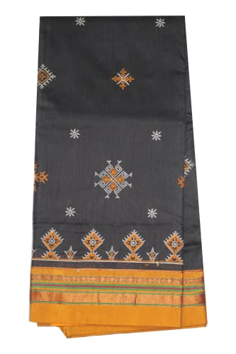 Image of Women Ilkal Cotton Blended Silk Kasuti Embroidery Saree with Traditional Stripe Pallu Unstitched Blouse Pattu