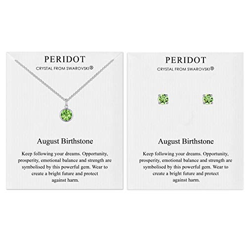 Philip Jones Set mit Halskette und Ohrringen, Geburtsstein August (Peridot), österreichische Kristalle