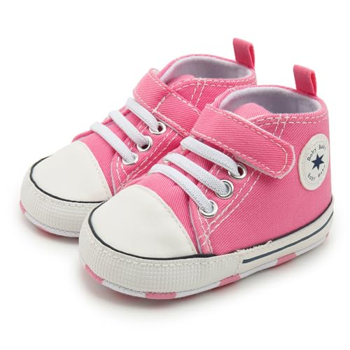 Image of Unisex Baby Girls Boys Canvas High-top Shoes, Newborn Infant Anti-Slip Soft Sole Frist Walking Breathable Sneakers