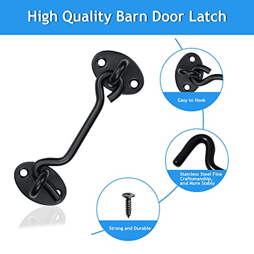 Black Barn Door Latch, 2 Pack 4 Inch Hook And Eye Latch With Screws, Barn Door Lock Gate Latches For Fence Outdoor Window Cabinet Bathroom #TOP2