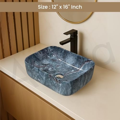 Image of Artiva Ceramic Wash Basin /Tabletop Washbasin For Bathroom,12 inchx16 inch /Small Countetop Bathroom Basin /Table Top Basin For Home,Office,Hotel /Rectangle Glossy Sink (Teal Green,12x16 Inch)