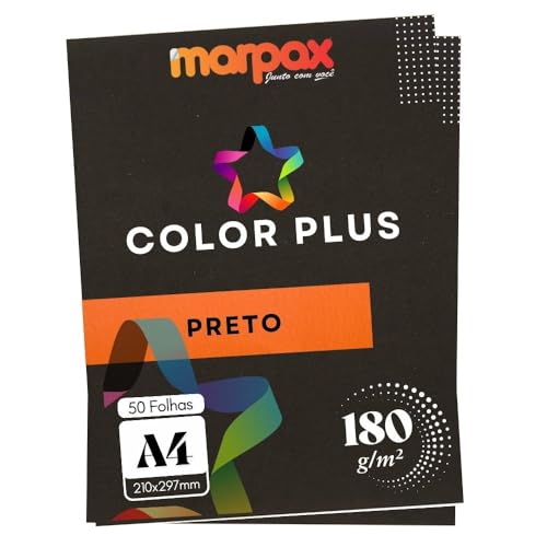 Papel Color Plus 180g A4 210x297mm Preto Marpax 50un